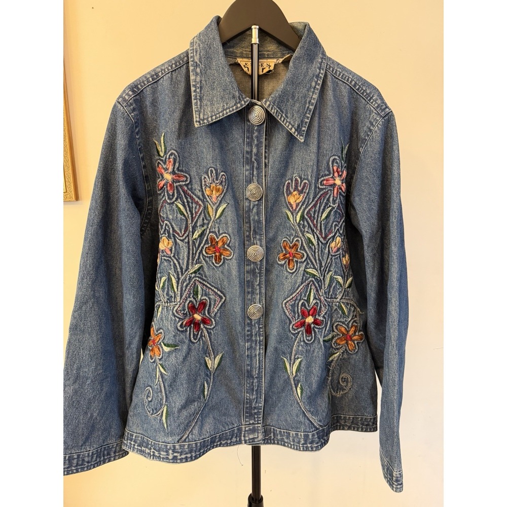 Karen hart embroidered jean jacket shirt XLarge womens